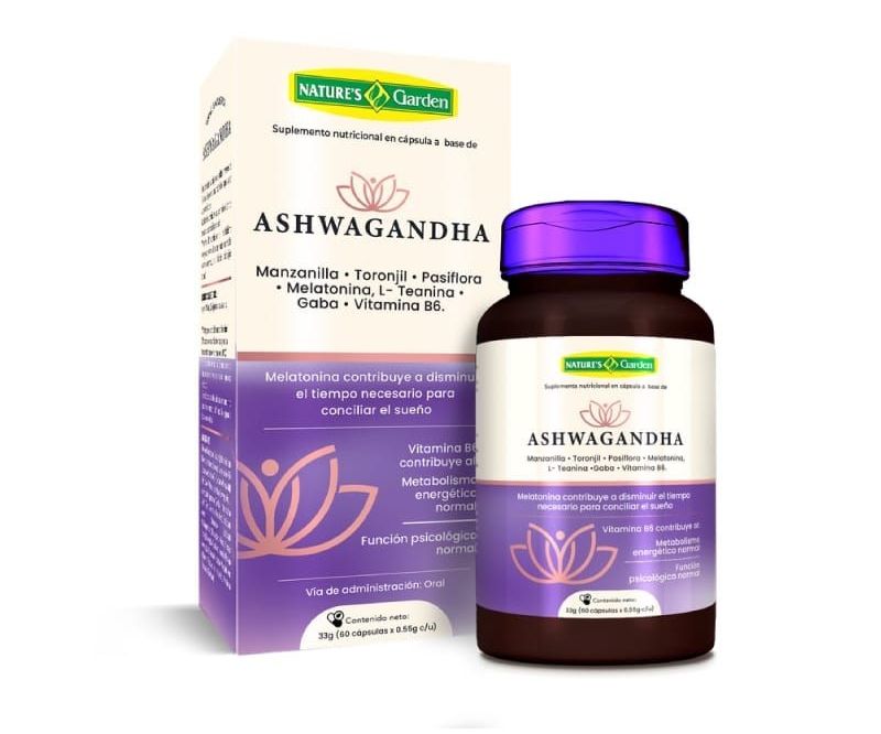 Ashwagandha, Manzanilla, Toronjil, Pasiflora, Melatonina, L- Teanina, Gaba y Vitamina B6 de 60 Cápsulas Natures Garden