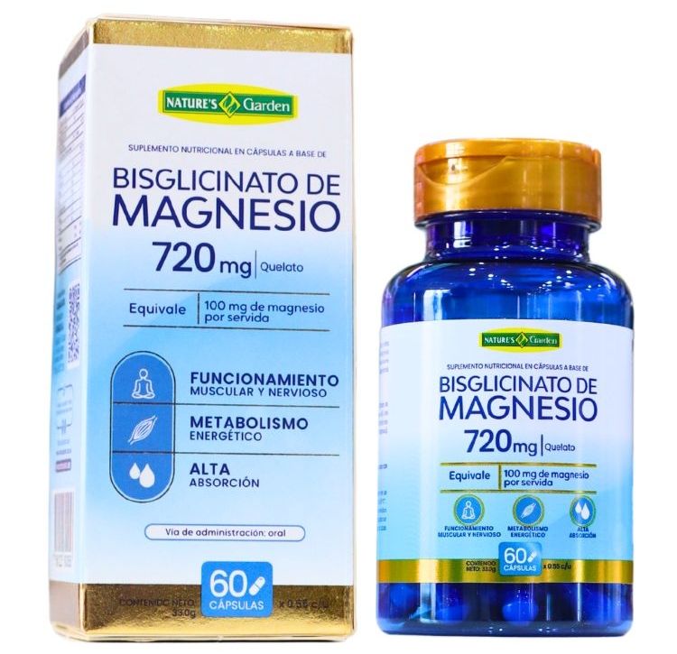 Bisglicinato de Magnesio de 60 Cápsulas Natures Garden b