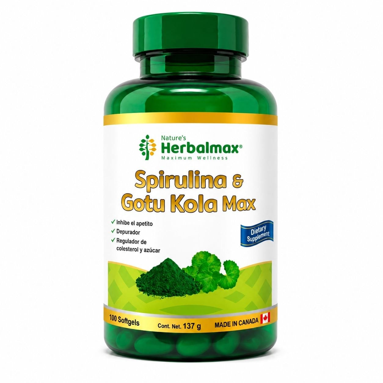 Spirulina & Gotu Kola Max x100 Cápsulas Herbalmax