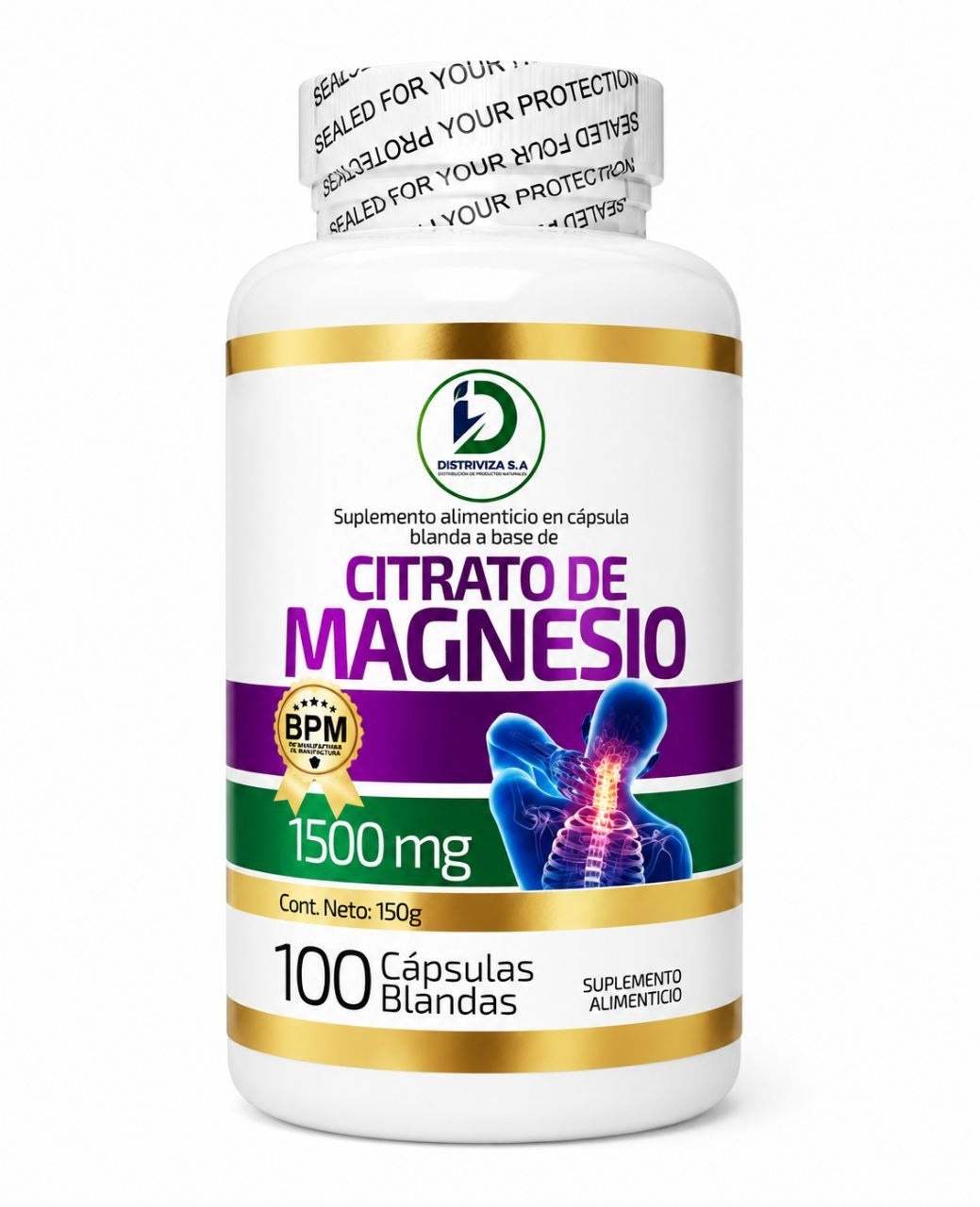 Cítrato de Magnesio de 1500mg de 100 Cápsulas Distriviza