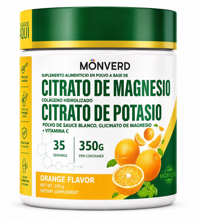 Citrato de Magnesio + Citrato de Potasio, Sauce Blanco, Glicinato de Magnesio , Vitamina C de 350gr Monverd